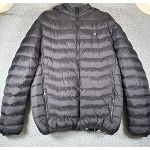 Antarctica Heated Puffer Coat Men L Black Hooded Full Zip Winter Outerwear Ski